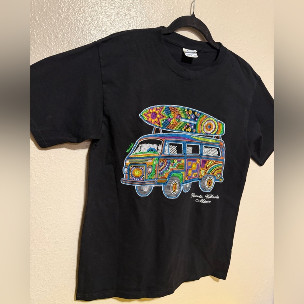 Puerto Vallarta Graphic Tee Medium | Colorful Surf Van Shirt Black | T Shirt - Picture 4 of 4
